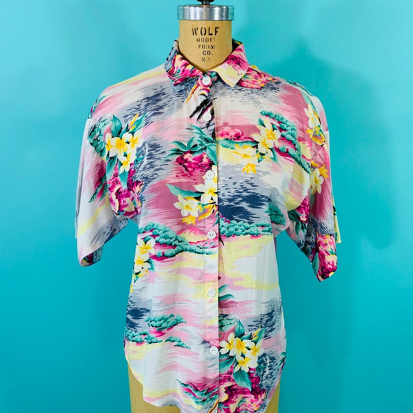 ❌ SOLD ❌ 1980s Hawaiian Pink Palm Tree Top | B 40" - Picture 6 of 8